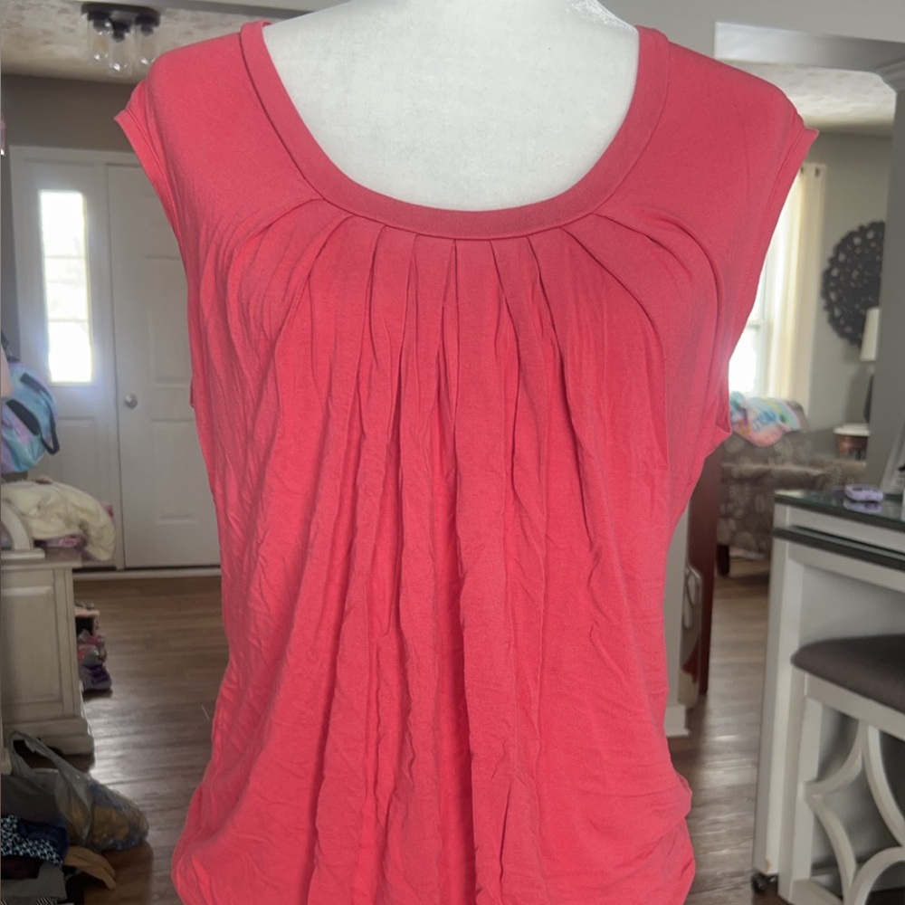 New York & Company Pink Pleated Blouse